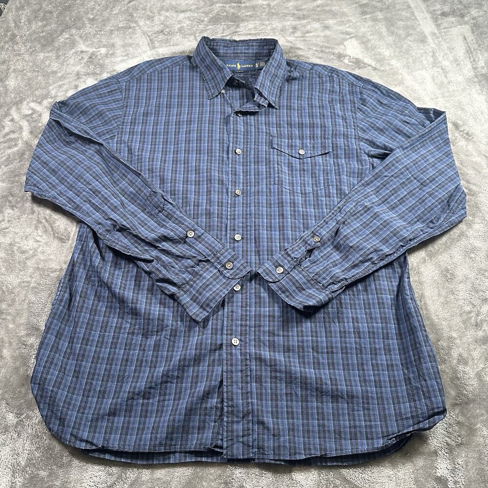 Polo Ralph Lauren Shirt Men’s XL Blue/Black Slim Fit Striped Button Down Preppy
